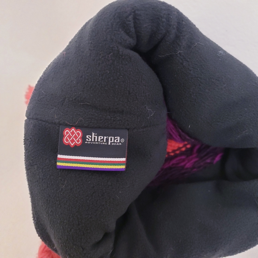 Sherpa Hand Knitted 100% Wool Pink & Purple Winter Hat, Fully Lined - Picture 4 of 6